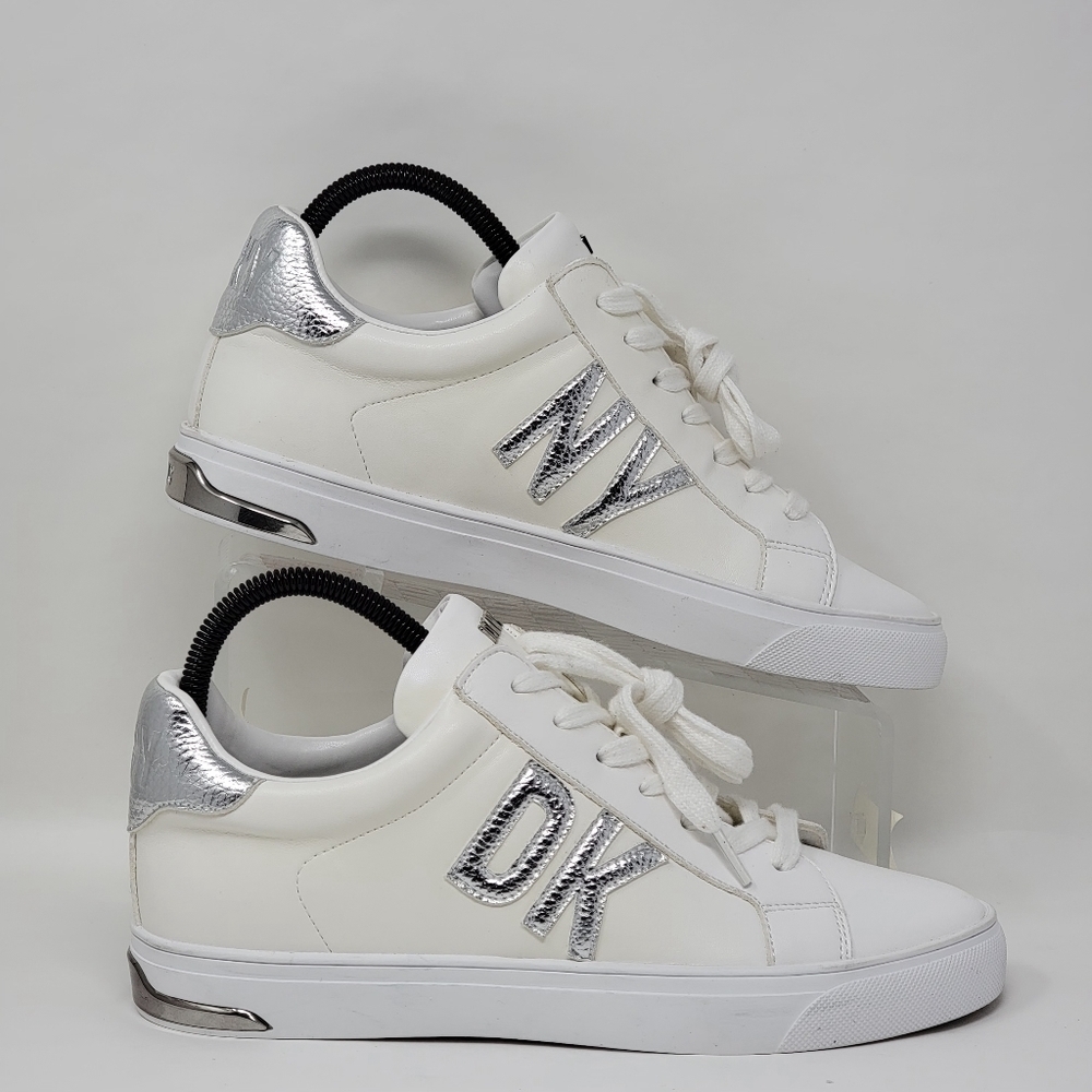 DKNY Abeni Lace Up Sneakers Low-top Platform White/silver Women Size Multi New